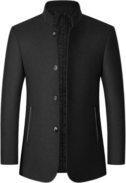 Mens Wool Blend Blazer Jacket Single Breasted Business Blazer Jacket Stand Collar Wool Blend Coat Wih Pockets 4X-Large Black