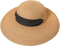 Beach Hats for Women Packable Sun Hat Wide Brim Straw Hat for Girl with Ribbon One Size Khaki
