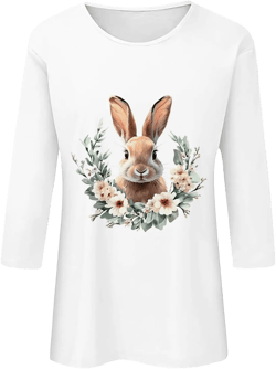 Happy Easter Day Shirt for Women Casual Easter Eggs Print Tops Tunic Bunny Rabbit 3/4 Sleeve Tunic T-Shirt Blouse White-14 XX-Large
