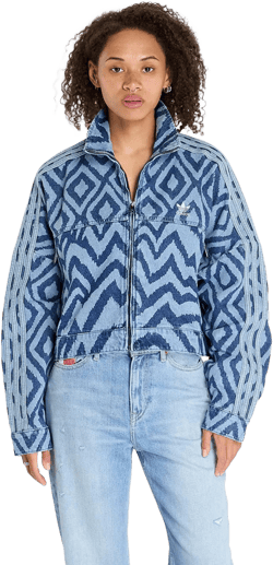 adidas Originals Women's Blue Jacket Adidas X Farm Rio Denim Jacket
