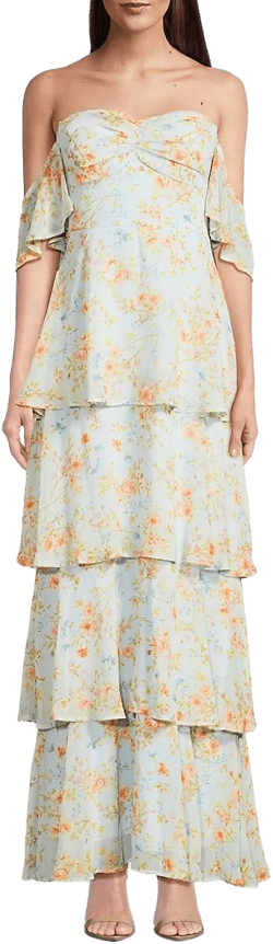 Lulus Women's Charming Passion Floral Off-Shoulder Maxi Dress