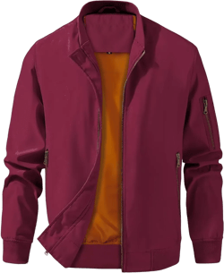 INVACHI Men's Bomber Jacket Lightweight Casual Windbreaker Spring Fall Zip Up Coat with Pocket A-wine Red Large