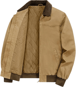 Men Vintage Corduroy Jackets Cotton Lined Warm Outwear Tops Windbreak X-Large Khaki