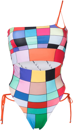 graphic-print single-shoulder swimsuit