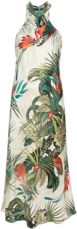 Jungle-print silk midi dress