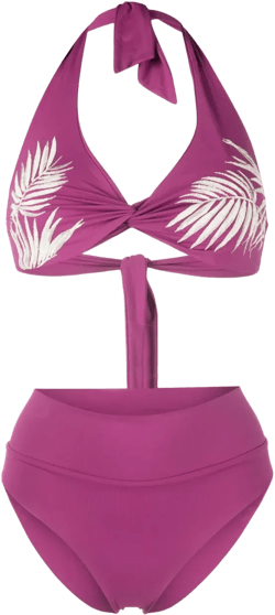 leaf-print high-waisted bikini