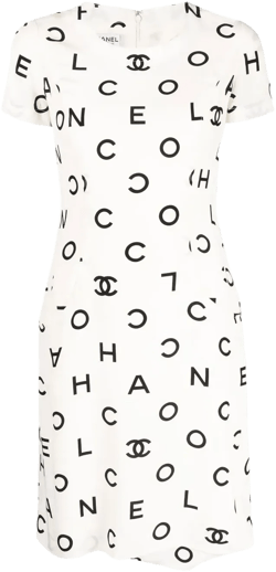 1990s Coco logo print silk dress