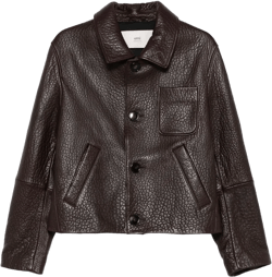 Leather Jacket With Chest Patch Pocket In Brown