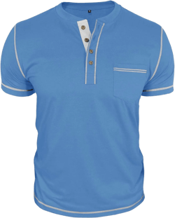 Men's Quater Button Short Sleeve Polo Shirts Crewneck Patchwork Cotton Lightweight Summer Loose Tshirts Chest Pocket 01-light Blue Large