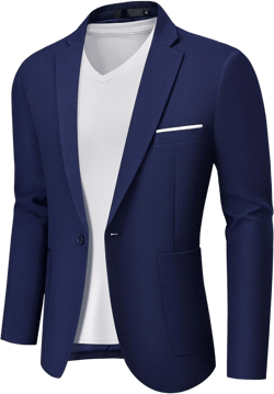 MAGE MALE Men's One Button Blazer Lightweight Casual Sport Coats Solid Color Suit Jacket Navy Blue Large