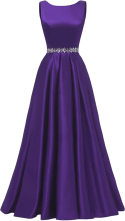 Yexinbridal Satin Prom Dresses Long for Women A-Line Beaded Belt Formal Evening Party Ball Gowns with Pockets 6 Purple