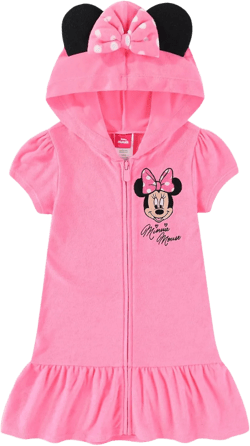 Disney Minnie Mouse Girls Hooded Terry Swimsuit Cover-Up with Ears Zip-Up Beach Robe for Big Kids Pink 4