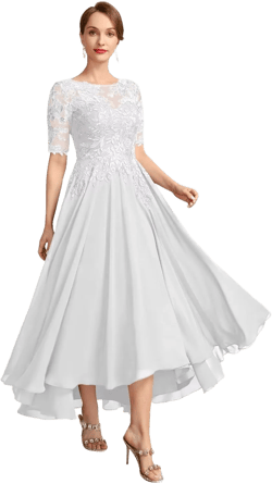 Chiffon Mother of The Bride Dresses for Wedding Lace Applique A-line Ankle Length Formal Evening Gowns QA145 White 12