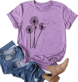 MaQiYa Womens Cute Make A Wish Dandelion Printed Tee Shirts Summer Cotton Vintage Graphic Tees Tops X-Large Z-purple