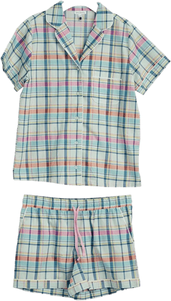 Vera Bradley Women's Cotton Pajama Set Sleeve Button-up Shirt and Shorts (Extended Size Range) Small Pastel Plaid