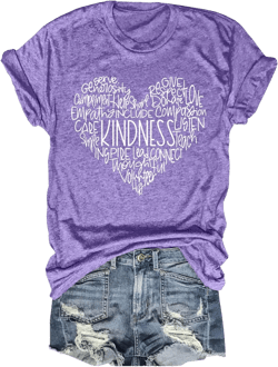 Anbech Womens Kindness Shirts Be Kind Teacher Graphic Tees Short Sleeve Love Tops Purple X-Large