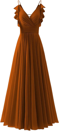 CWOAPO V Neck Bridesmaid Dresses for Women Long Ruffles Chiffon Spaghetti Straps A Line Pleated Formal Evening Gowns 14 Burnt Orange