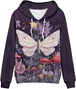 Women Casual Zip Up Hoodie Jacket Lightweight Comfy Loose Long Sleeve Sweatshirt with Pockets XS-5XL Small Mushroom Moth