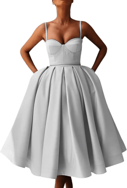 WTBZYDC Women's Tea Length Satin Prom Dresses with Spaghetti Strap, A-line Short Homecoming Party Wedding Formal Dress at Amazon Women’s Clothing store