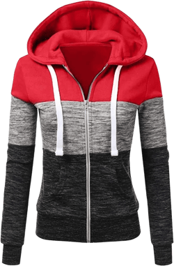 Hoodies for Women Color Block Hooded Sweatshirt Basic Zip-Up Jersey Jacket Long Sleeve Top with Pockets Plus Size X-Large B-pure Red/Black