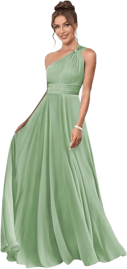 One Shoulder Bridesmaid Dresses with Pocket for Women Long A Line Formal Dress with Slit Ruched Chiffon Evening Gown Sage Green 0