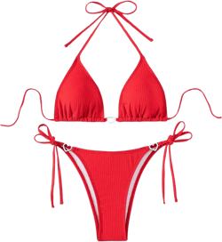 GORGLITTER Women's String Thong Swimsuit High Cut Ring Triangle Halter Bikini Set Bathing Suit