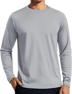 TACVASEN Men's Long Sleeve UPF 80+ Shirts Sun Protection UV SPF Shirts Rash Guard Fishing Running Quick Dry Lightweight Light Grey Medium