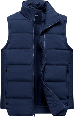 Chrisuno Men's Puffer Vest Casual Stand Collar Quilted Waistcoat Outdoor Padded Ski Vest Large Navy Blue