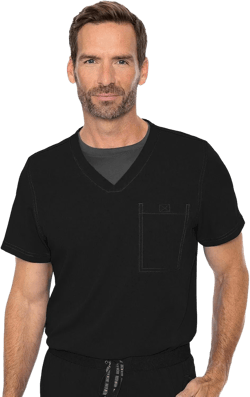Med Couture Men's Scrub Top Cadence 2-Way Stretch Technology with Ultra Soft Fabric & One Chest Pocket - MC7478 Small Black