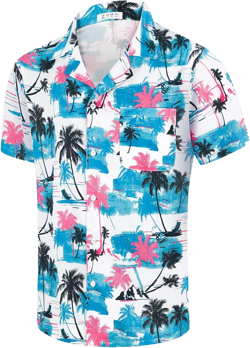 Men's Short Sleeve Hawaiian Shirt Quick Dry Loose Fit, Floral Print Tropical Cruise Beach Button Down Graffiti Aloha X-Large Pink and Blue
