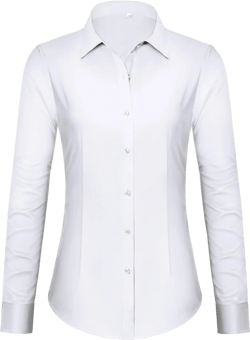 Women's Button Down Shirts Long Sleeve Dress Shirts Collared Fitted Work Office Blouse Tops Wrinkle Free Medium White