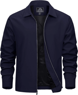EKLENTSON Mens Lightweight Jackets Full Zip Laydown Collar Golf Light Windbreaker Jackets with Zip Pockets X-Large Navy
