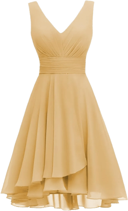 RSOETOO Elegant Chiffon Double V Neck Bridesmaid Dresses Short for Women A-Line Pleated Gold Homecoming Dress for Teens US6