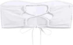 ZAFUL Women's Lace Up Strapless Bandeau Bikini Top - Solid Color Bathing Suit Swimsuit 1-white Medium