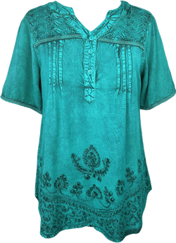 9011 B Bohemian Mandarin Style Three Button Embroidered Shirt Blouse