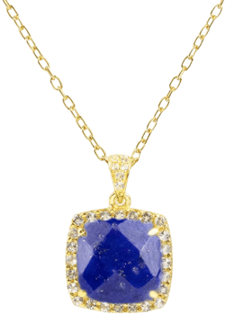 MAX + STONE 5 Ct. Gemstone Necklace for Women | 18k Gold Over Sterling Silver 10x10 MM Cushion Cut Birthstone Necklace with Halo | Adjustable 18-20 Inch Chain | Large Real Gold Pendant Necklace Natural Lapis Lazuli