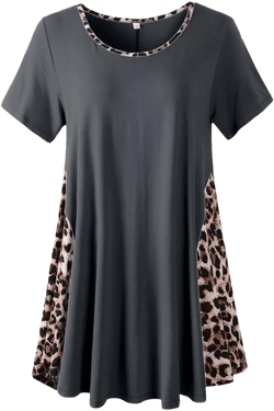 LARACE Womens Spring Summer Tops Plus Size Leopard Print Short Sleeve Tunic for Women 2025 Trendy Fashion Blouses Deep Gray 3X