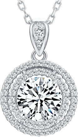 Imitation Diamond Cluster 18K Gold Vermeil Necklace for Women, Halo Moissanite Charm Necklace with Non Tarnish Sterling Silver 18" Chain + 2" Extender, Dainty Jewelry Gifts 2.0 Carats (8mm) 18K White Gold Vermeil - S925
