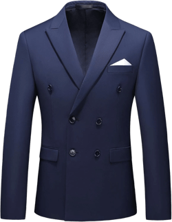 Mens Suit Jacket Double Breasted Blazer Men Slim Fit Casual Prom Wedding Daily Tux Suit Sport Coats Blazer US Size 42 Navy Blue