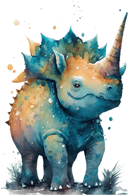 Cute Watercolor Dinosaur Painting Wall Art Print