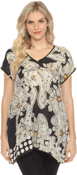 Johnny Was Black Odellia Silk Tunic Top C22024-6