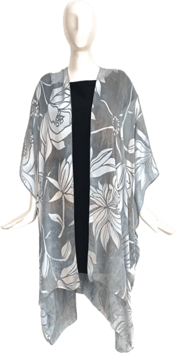 Silk Long Kimono Jacket - Hand-Dyed - Magnolia Pattern