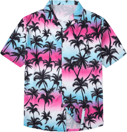 Betusline Girls' and Womens' Hawaiian Shirt, Floral Tropical Blouse Short Sleeve Button Down Beach Shirts Girls 5-6 Years Blue Palm Tree