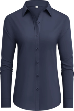 siliteelon Button Down Shirts Dress Shirts for Women Long Sleeve Womens Work Shirts Regular Fit Cotton Dress Shirts Small Navy Blue