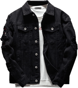 Men Button Distressed Denim Jacket Ripped Slim Trucker Jean Jackets Casual Cowboy Cut Biker Coats X-Large Black