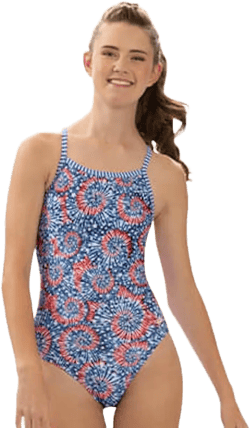 Dolfin Uglies Women's One Piece Swimsuit - Athletic V-Back Training Swimsuit (Red Blue, 34)