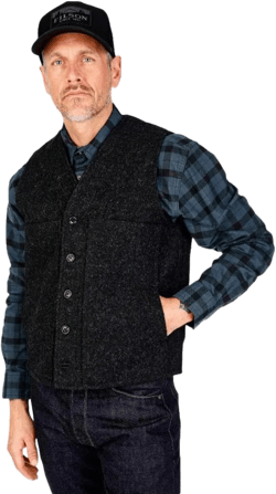 Filson Men's Mackinaw Wool Vest, Charcoal