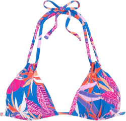Women's Tropical Triangle Bikini Swimsuit Top Bra Sizing - LASCANA - Blue & Pink Leaf 32C/D