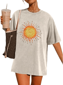 Vintage Oversized Sun Aesthetic Graphic Tees Distressed Band T Shirts for Women Boyfriend Baggy Casual Shirt Tops X-Large Apricot