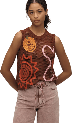 Lingua Franca Onar Appliqué Open-Knit Sweater Vest